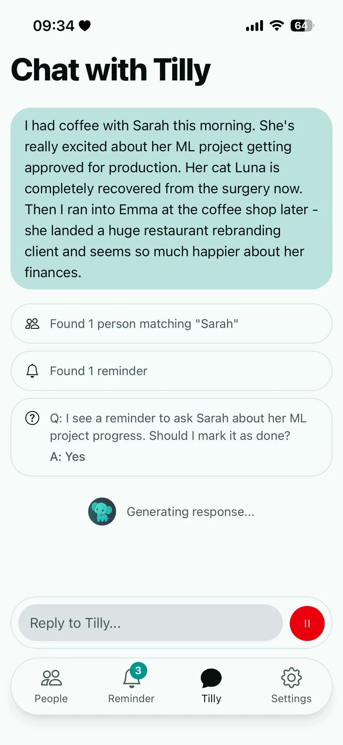 Phone showing the Tilly Agent chat